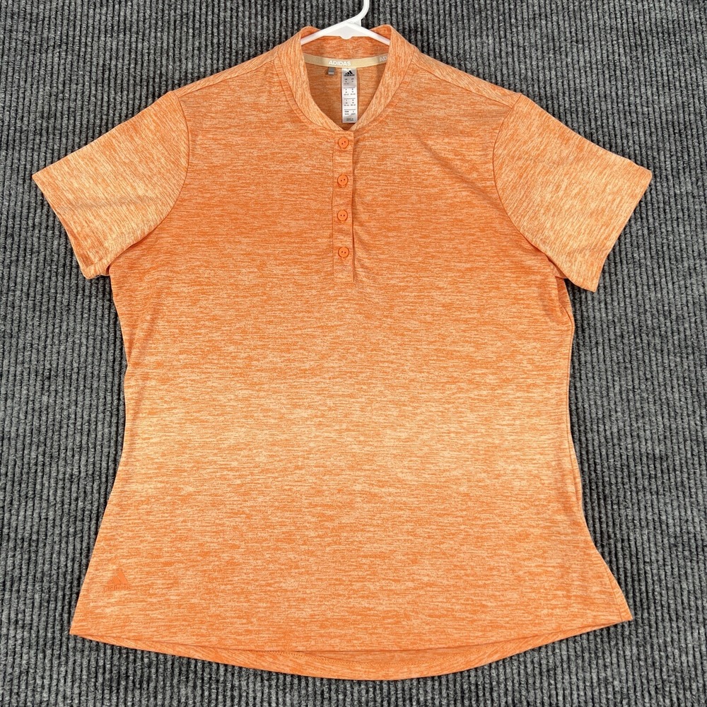 Adidas Shirt Womens Medium Orange Short Sleeve Henley Mock Neck Activewear